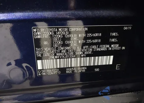 2019 Toyota Rav4 Hybrid Xse z USA, uszkodzony, nr VIN JTMEWRFV1KJ013364